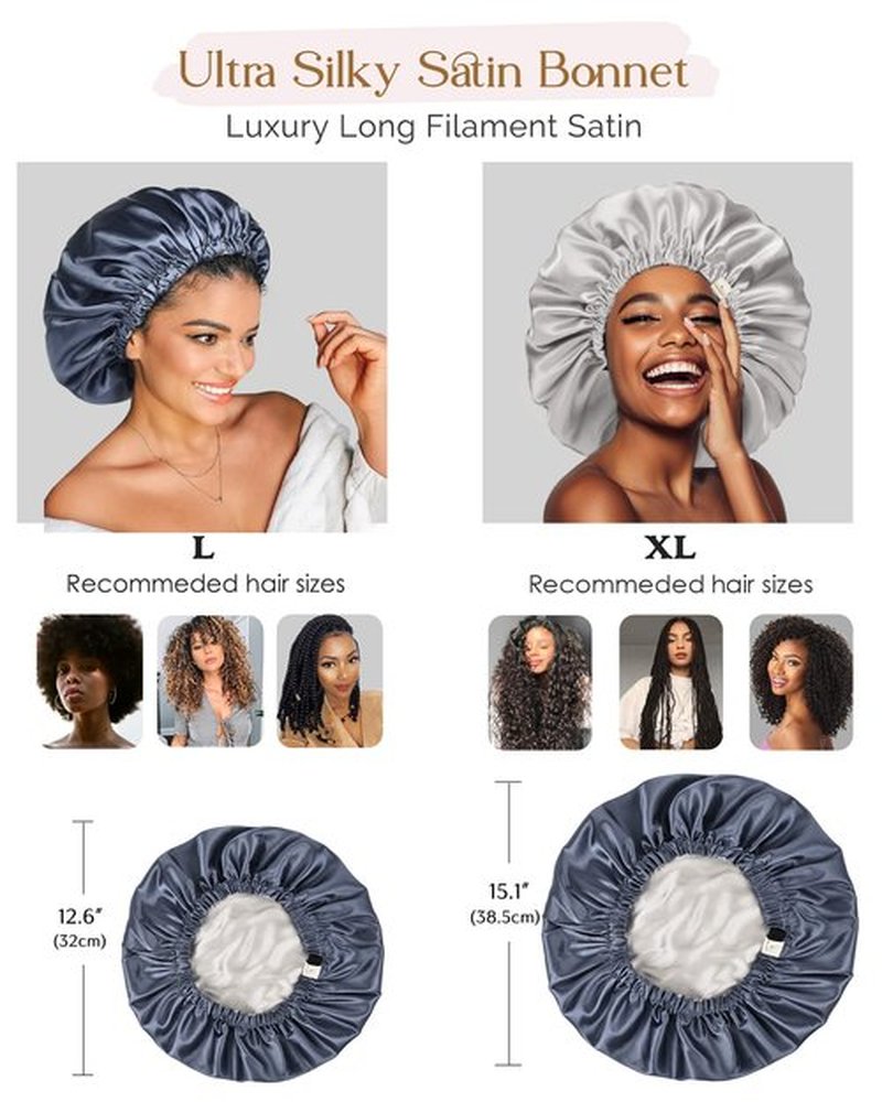 YANIBEST Silk Bonnet Satin Bonnet for Sleeping Women and Men, Adjustable Double Layer Hair Bonnet for Curly Braids Hair Ash Blue