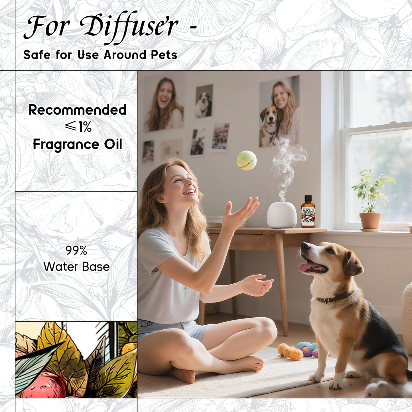 HIQILI Musky Rose Fragrance Oil for Hotel Diffuser, Luxury Scents, for Making Aromatherapy Candle, Perfume, Scented Home Decor- 5.07 Fl Oz