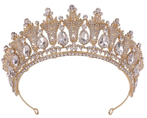 WIOJEIGO Women's Birthday Fairy Crown Crystal Wedding Tiara Queen Rhinestone Headbands for Prom Party Gold