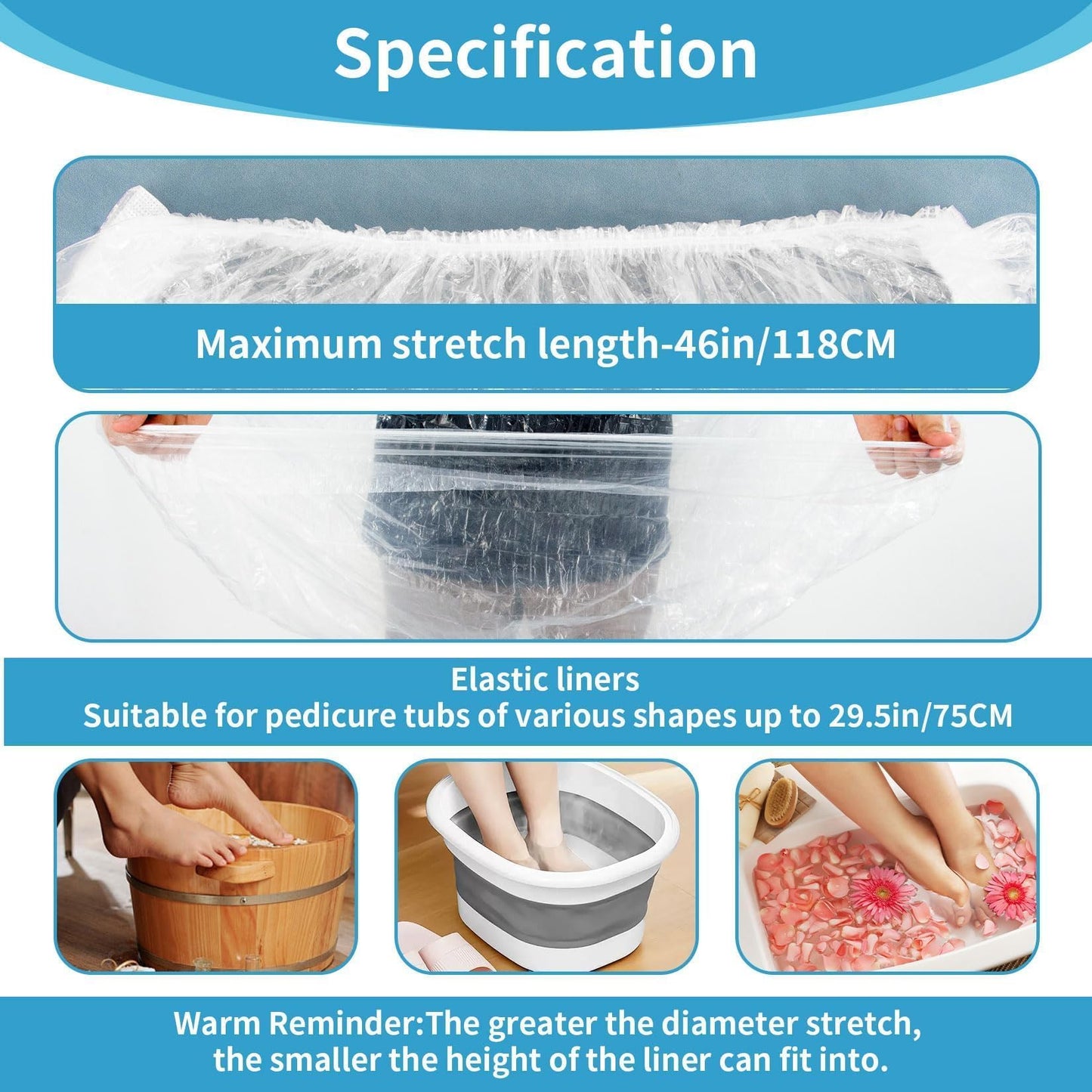 RAQEHO 25PCS Pedicure Liners Disposable - Plastic Footsie Footbath Foot Soak Bath Spa Pedicure Bowl Liners Disposable Covers Bags for Feet Basin Soaking Bucket Tub Productos Para Pedicura Spa Supplies