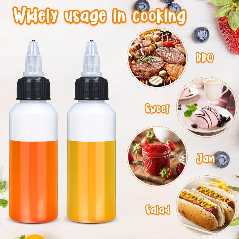 Boston Squeeze Bottles - 50 Pcs 2 oz Clear Plastic Dispensing Bottles with Twist Cap & Funnels | Perfect for Liquids & Oils