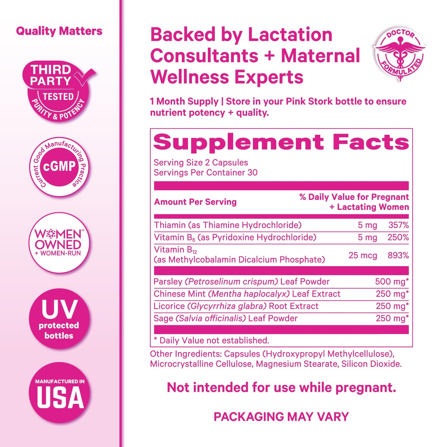 Pink Stork No Flow Breast Milk Dry Up Supplement, 60 Capsules
