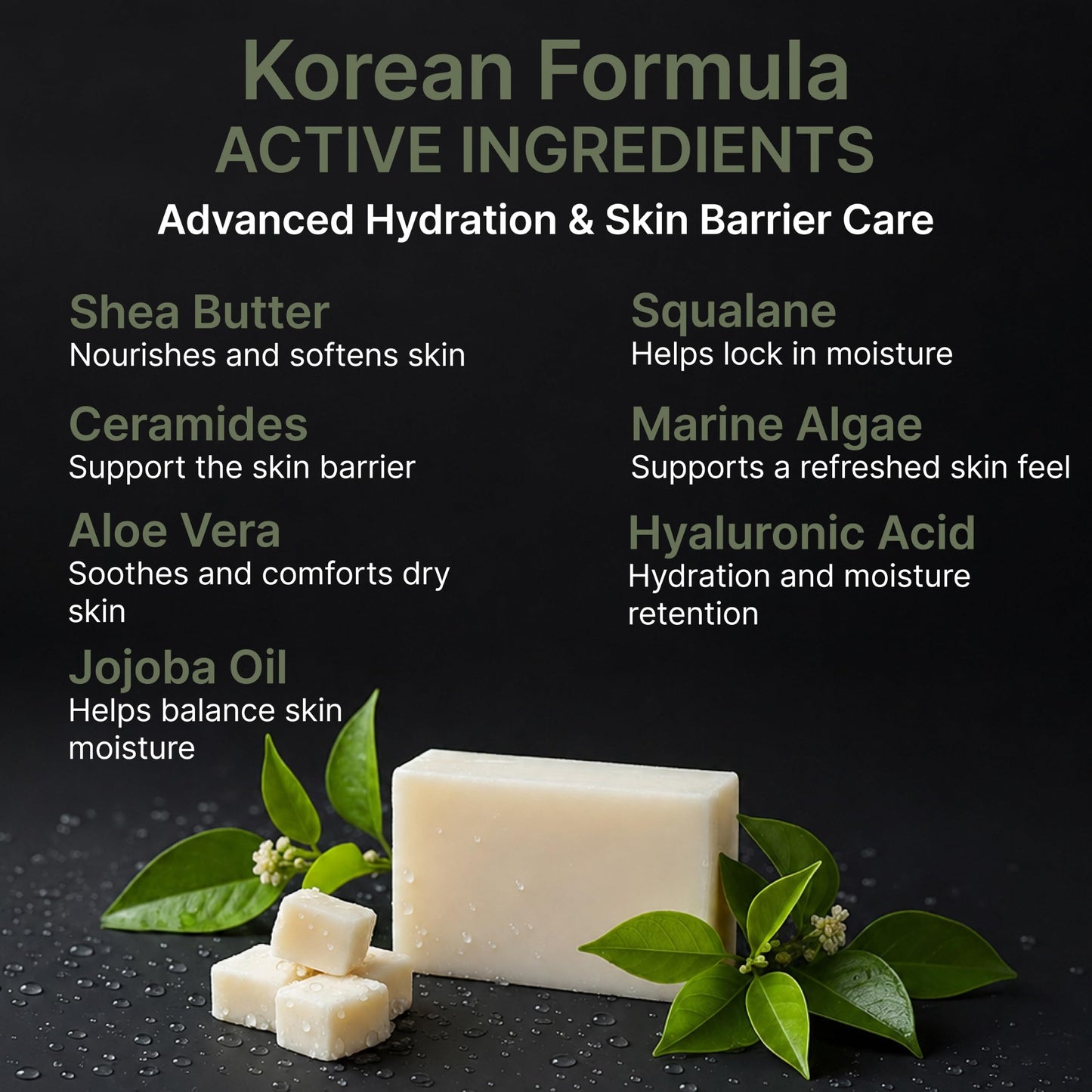 Hyaluronic Acid Serum Complex Cold Pressed Soap Bar - Deep Hydration Moisturizing Anti-Aging Face & Body Wash - Korean Formula with Ceramides, Shea Butter, Aloe Vera, Squalane & Natural Oils - 2 Pack