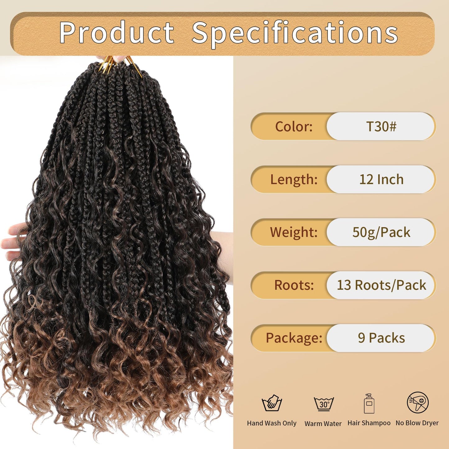 Karida Goddess Box Braids Crochet Hair 12 Inch, 9 Packs Boho Box Braids Crochet Hair for Black Women, Pre Looped Bohemian Crochet Braids With Curly Ends (12 Inch, T30#)