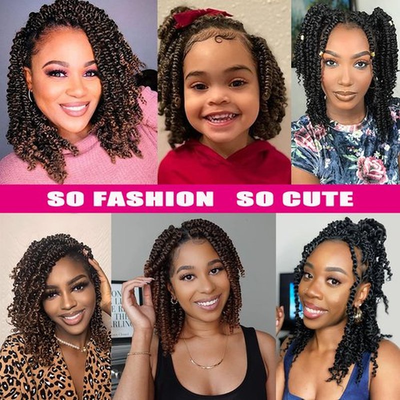8 Packs Passion Twist Crochet Hair 14 Inch Pre Looped Nature Crochet Passion Twist Hair Bohemian Pre-twisted Passion Twist Braiding Synthetic Hair for Kids and Girls (14 Inch,1B, 8 Packs)