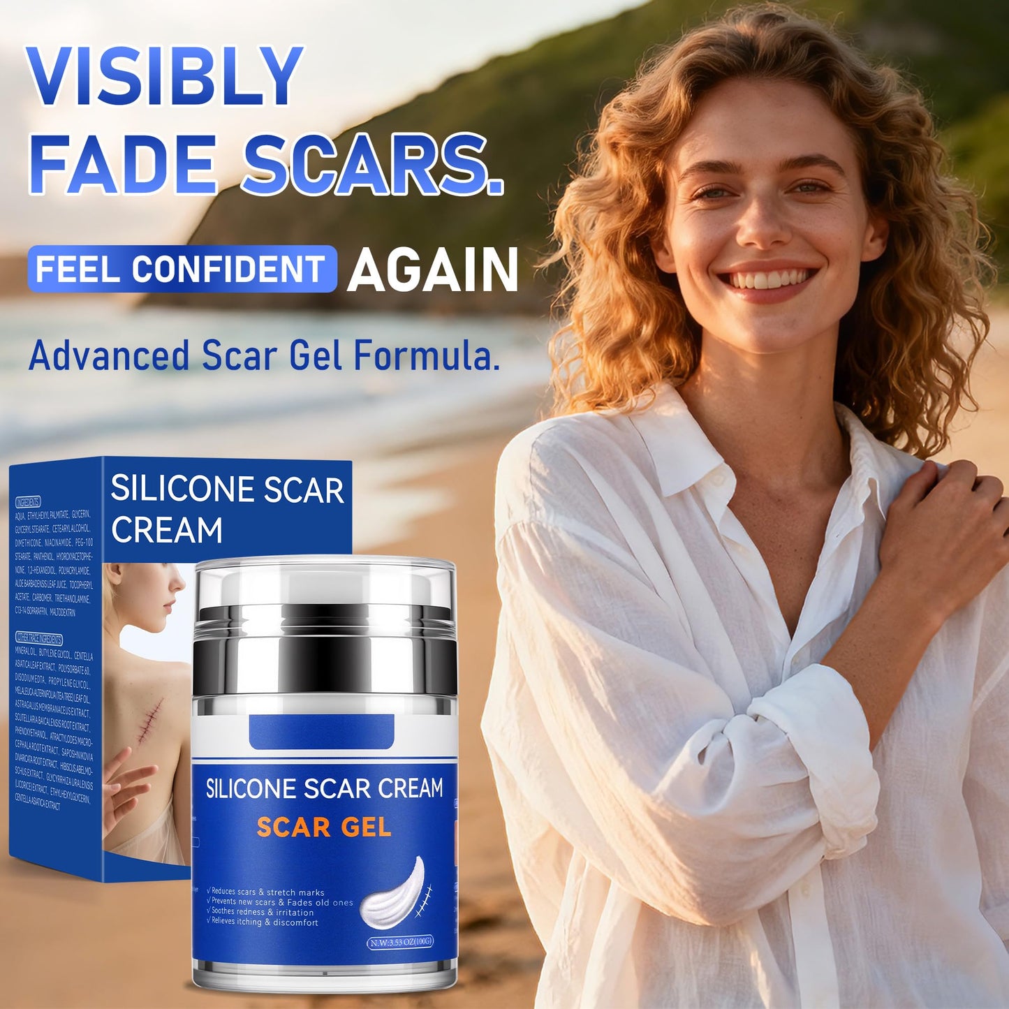 Crobirware Silicone Scar Cream Gel - [3.53 oz / 100g] Jumbo Value Pack - Advanced Gel for Old & New Scars, C-Section, Stretch Marks, Surgery, Acne, Burns, Keloids - Face & Body