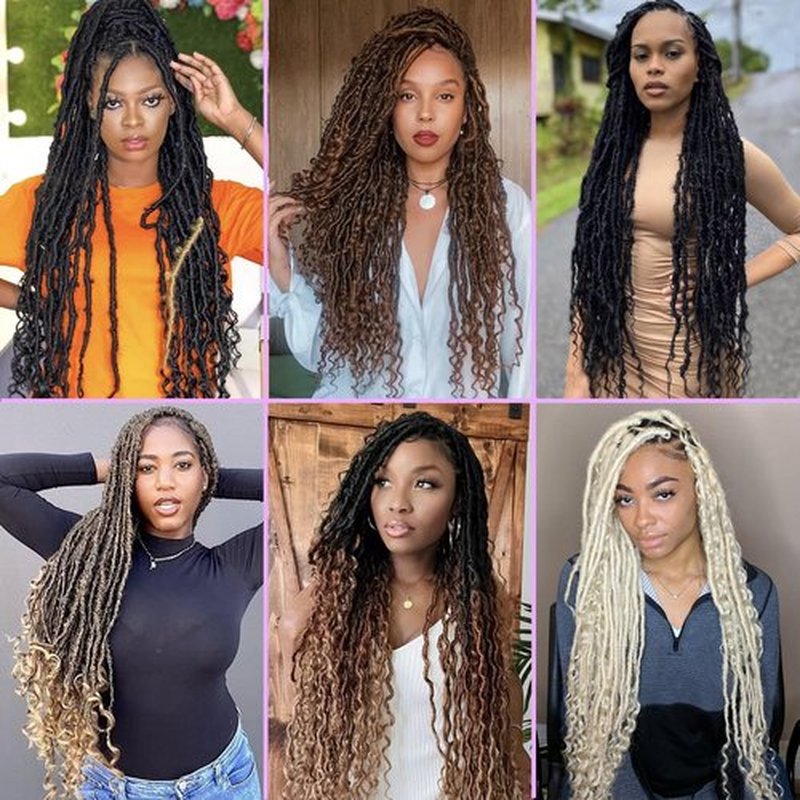 Leeven 14 Inch Cooper Red Faux Locs Crochet Hair 7 Packs Bohemian Goddess Locs Crochet Hair With Curly Ends 350# Synthetic Wavy Soft Locs Crochet Hair With Curls At The End for Black women