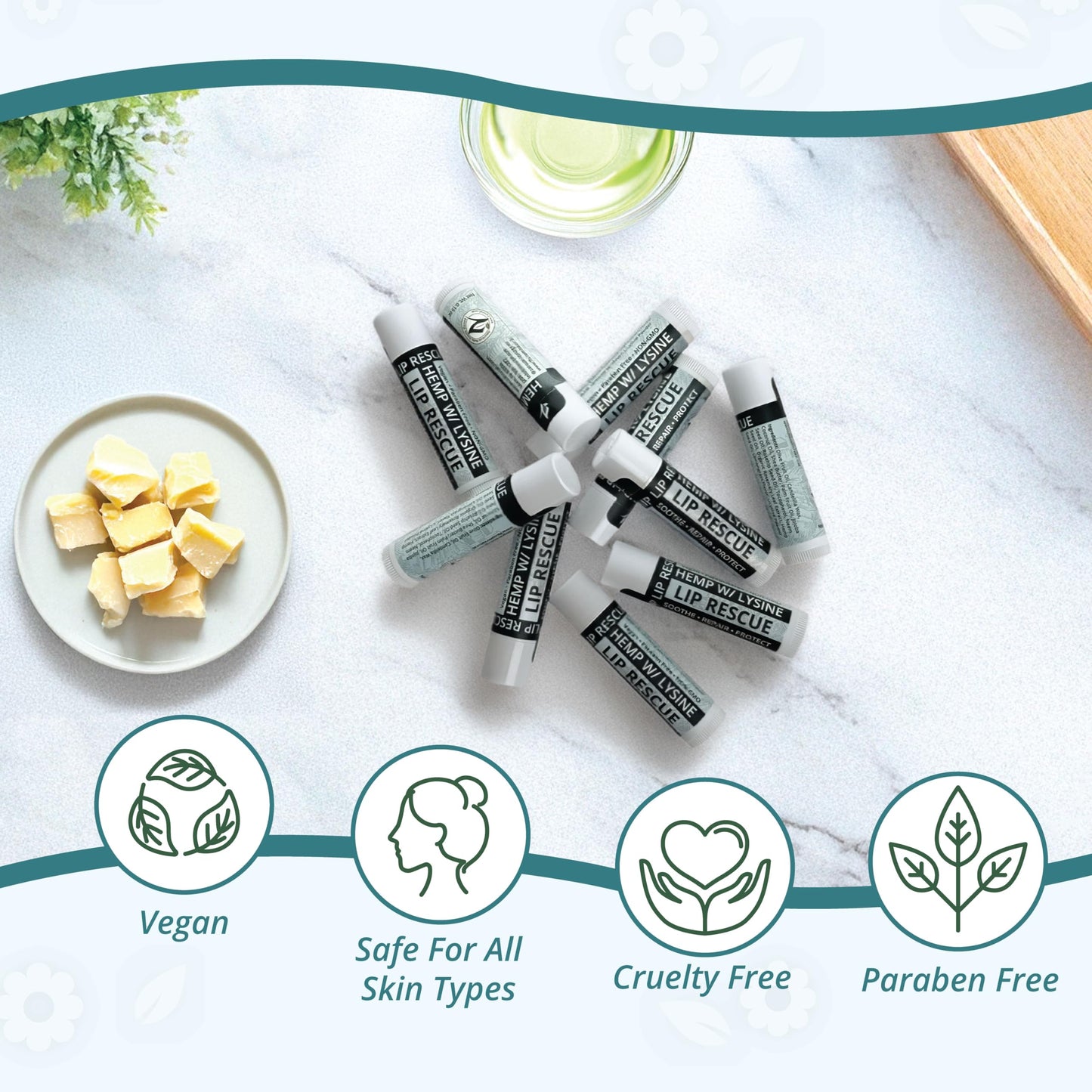 Hemp Lip Balm with L-Lysine & Seed Oil | Intense Lip Conditioner for Softness & Moisture Retention | Natural Botanical Lip Care (3 Tubes)