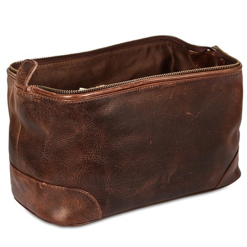 HLC Leather Toiletry Bag for Men - Best Gift for Men - Premium Genuine Leather Dopp Kit Shaving Kit Organizer Travel Kit Pouch Bag for Men - Large Size (Brown)