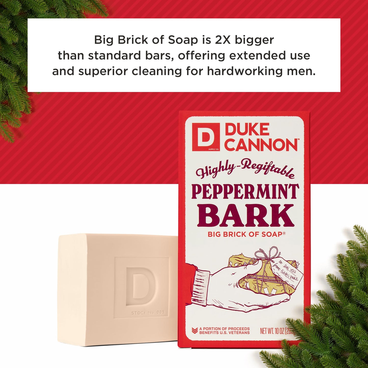 Duke Cannon Supply Co. Big Brick of Soap Bar for Men Holiday Edition - Peppermint Bark Scent, 10 oz. (1 Pack)