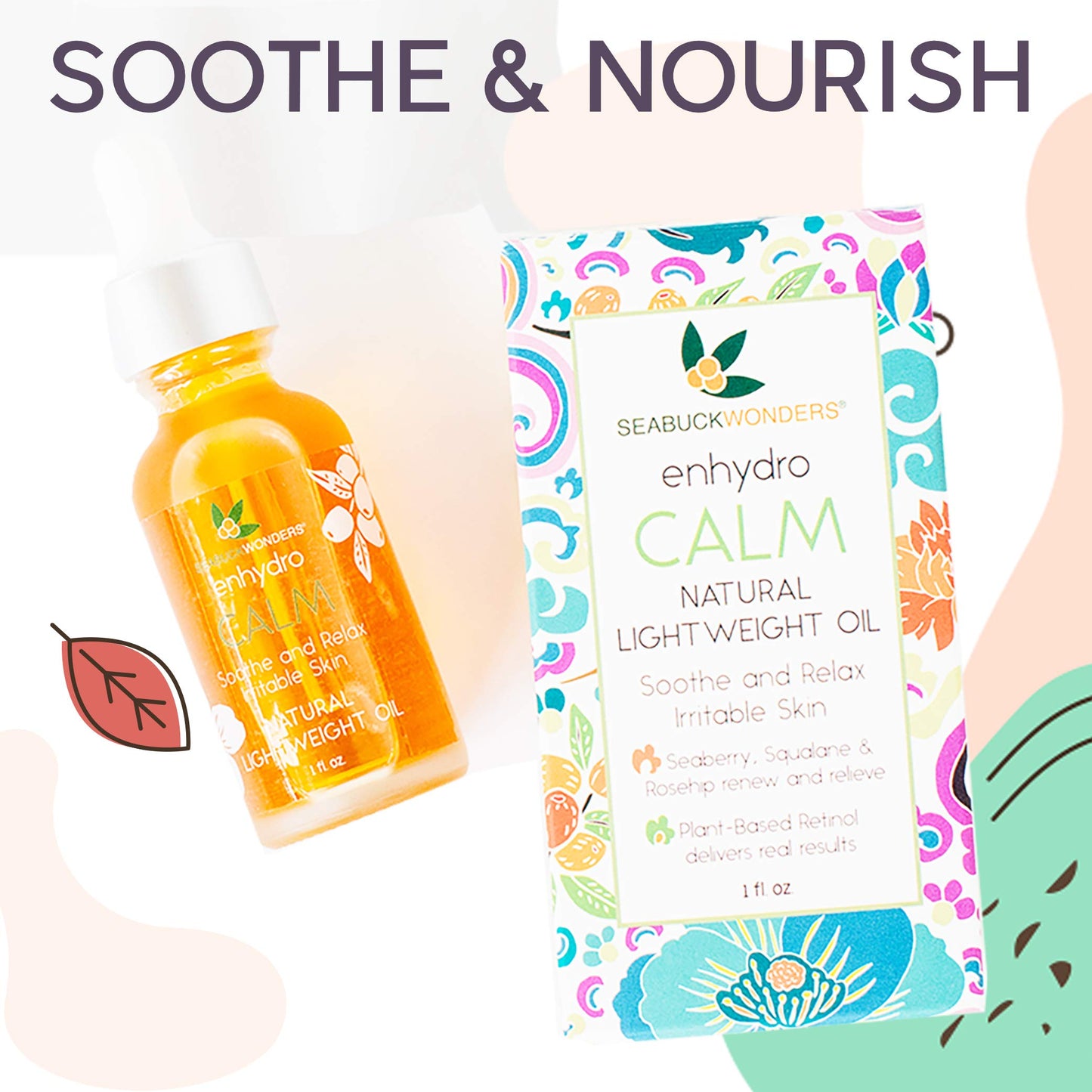 SeabuckWonders Organic Sea Buckthorn Enhydro Calm Oil Serum for Face & Body, Lightweight, Soothing Formula for Sensitive Skin, with Omega 3, Squalane & Rosehip Oil, 1 Fl Oz