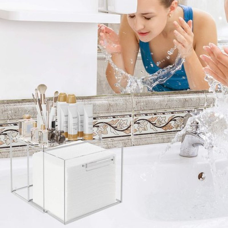 BREENHILL Disposable Facial Towel Storage Box, (Include Disposable Face Towel) Acrylic Towel Container Box Wall-Mounted Makeup Organizer with Drawer for Face Towel