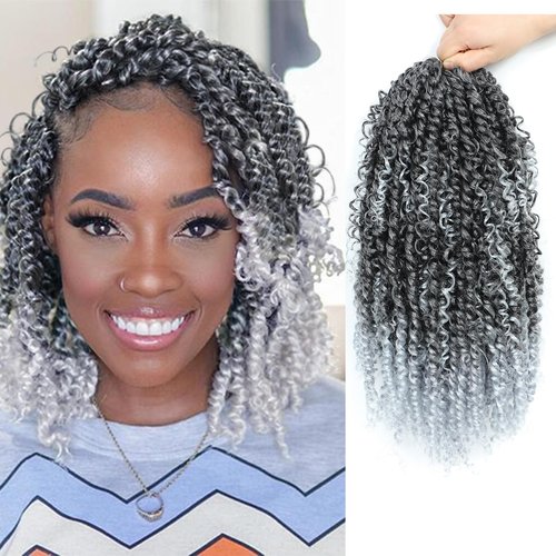 Passion Twist Hair 14inch Boho Passion Twist Crochet Hair For Black Women Pretwisted boho Passion Twist Crochet Hair, Pre Looped Curly Ends Bohemian Crochet Braids For Women（1b/gray,14inch,7 Packs）