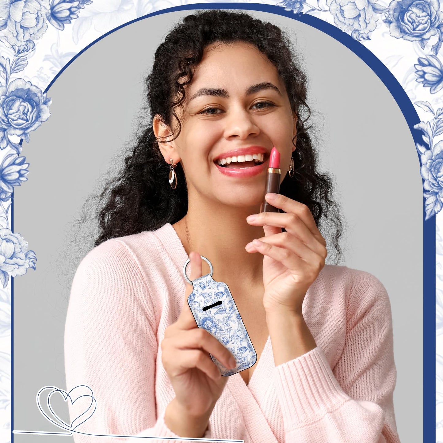 Ctosree 20 Pcs Bridal Shower Lipstick Holder Keychains Gifts Bulk Floral Wedding Favors for Guests Lip Balm Holder Keychain(Blue)