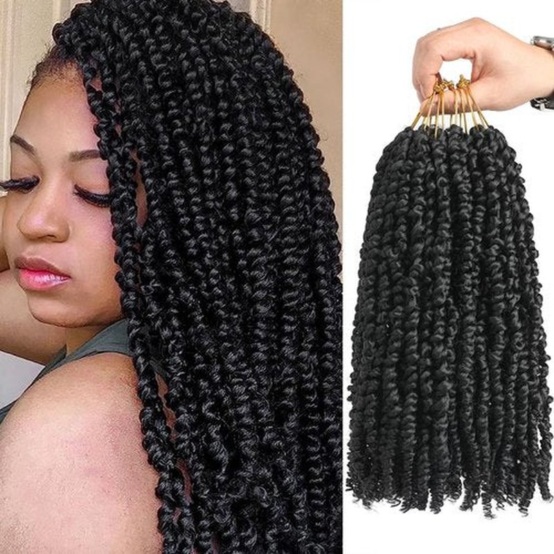 8 Packs Passion Twist Crochet Hair 14 Inch Pre Looped Nature Crochet Passion Twist Hair Bohemian Pre-twisted Passion Twist Braiding Synthetic Hair for Kids and Girls (14 Inch,1B, 8 Packs)