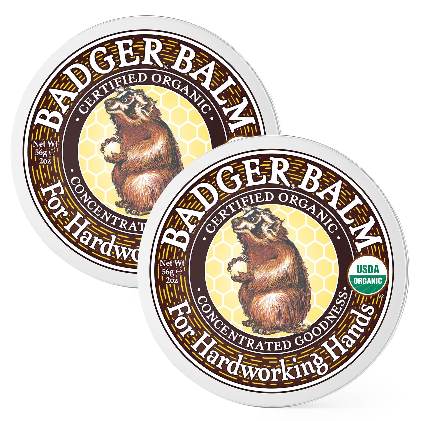 Badger Healing Balm, Hard Working Hands Cream, Organic Hand Cream for Dry Cracked Hands, Long Lasting Hand Moisturizer/Dry Hands Treatment, 2 oz Tin, 2-Pack