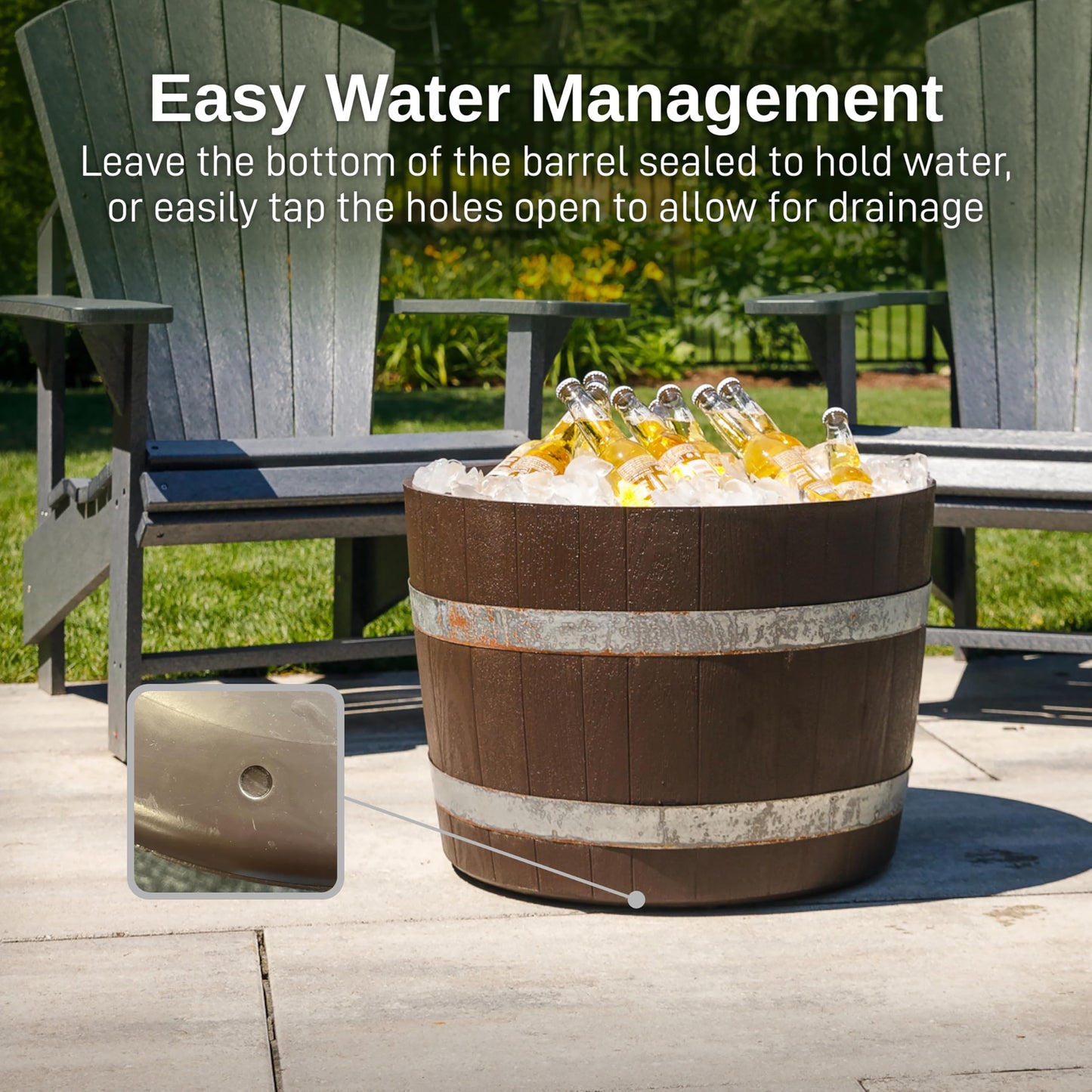 RTS Home Accents Better Barrel 2-Pack, 18-Inch Outdoor Planter, Walnut – Rustic Whiskey Barrel Style Heavy-Duty Resin Pot with Rusting Steel Bands for Patio, Porch & Garden
