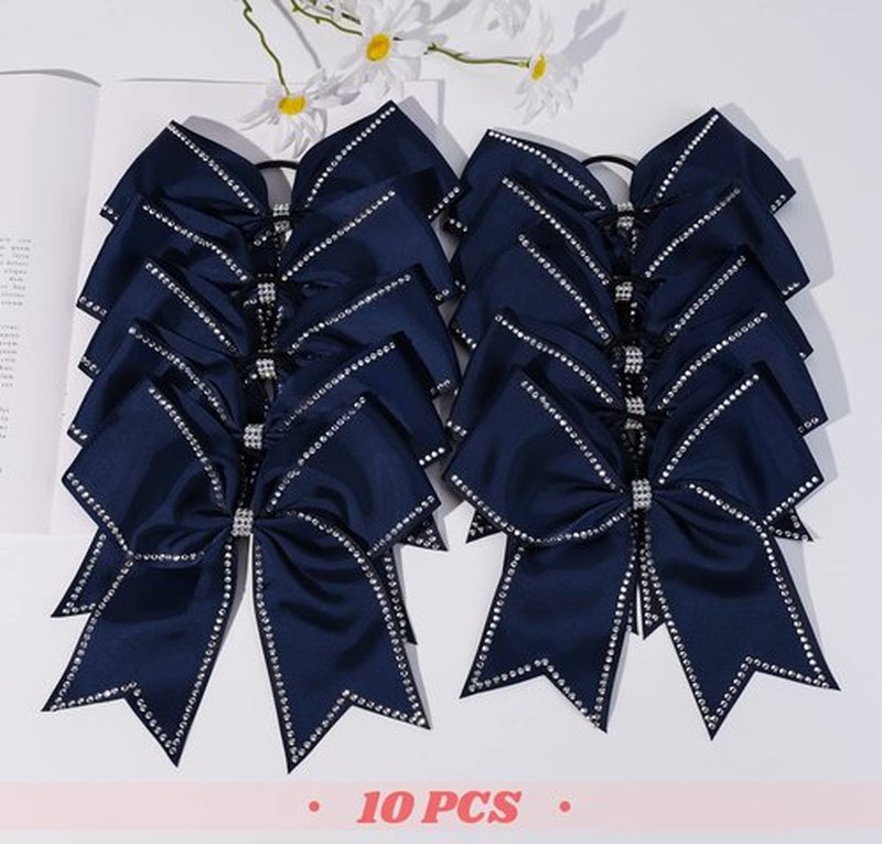 DEEKA 10 PCS 8" Rhinestones Large Cheer Hair Bows Glitter Cheer Ponytail Holder Handmade for Teen Girls Softball Cheerleader Sports -Navy