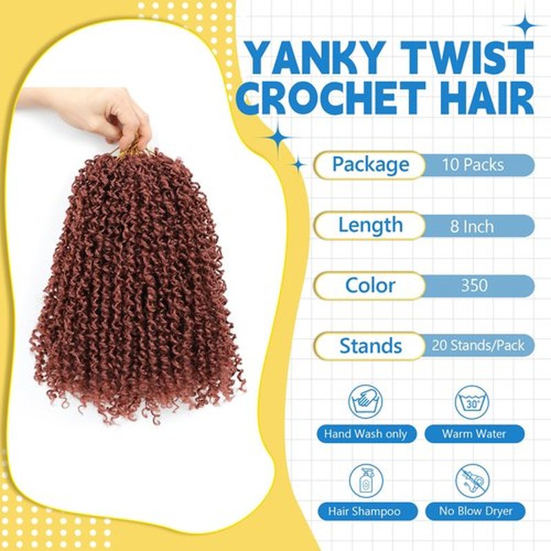 Passion Twsit Hair 8 Inch - 350# Yankee Twist Crochet Hair 10Packs Passion Twist Braiding Hair Prelooped Mini Spring Twist Crochet Hair for Black Women(8 Inch,350#)