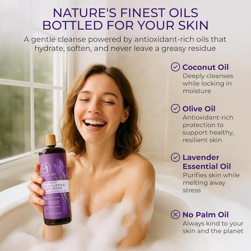 Dr. Jacobs Naturals Castile Lavender Body Wash - All-Natural Moisturizer for Dry, Sensitive Skin | 32 Ounce