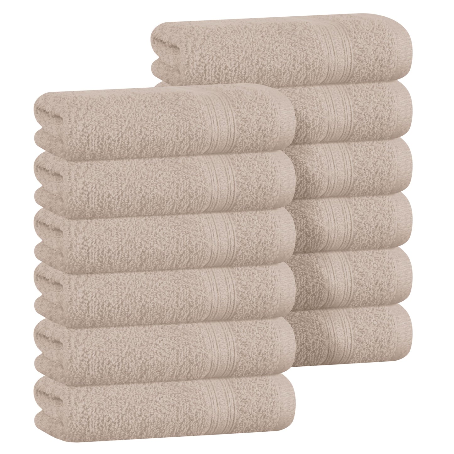 BOUTIQUO Ultra Soft Cotton Washcloths, Contains 12 Piece Face Cloths 12x12 inch, Ideal for Everyday use Face Towels, Compact & Lightweight Multi Purpose Washcloths - Tan