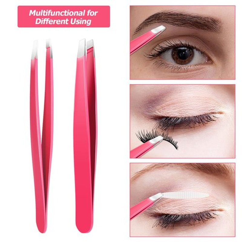 12 Pieces Eyebrow Tweezers Stainless Steel Slant Tip Tweezers Facial Hair Eyebrow Precision Tweezers for Men and Women (Rose Red)