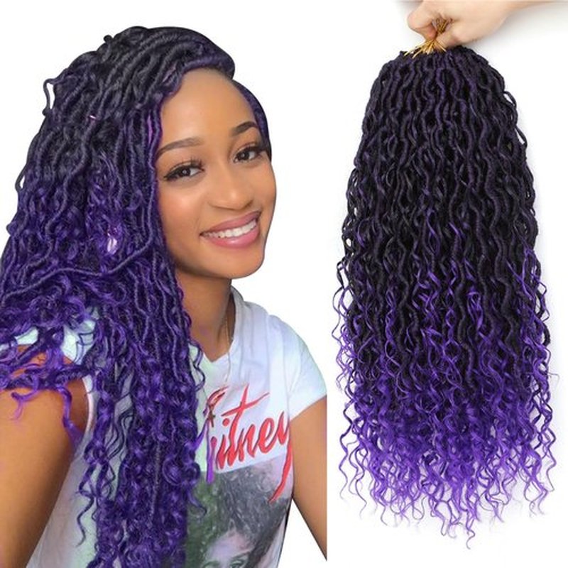 Goddess Locs Crochet Hair For Black Women 14 Inch 8 Packs Faux Locs Crochet Hair Crochet Locs Crochet Hair Pre Looped Crochet Locs River Locs With Curly Ends (1B/Purple#)