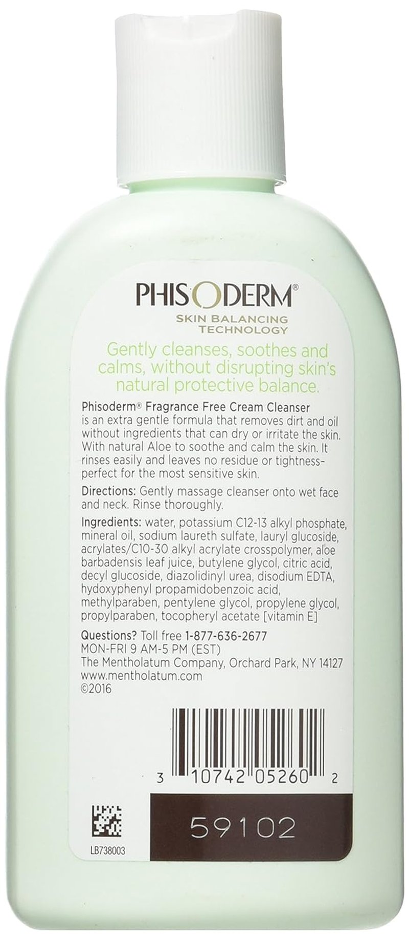 Phisoderm Fragrance-Free Cream Cleanser for Sensitive Skin - 6 oz Gentle Formula