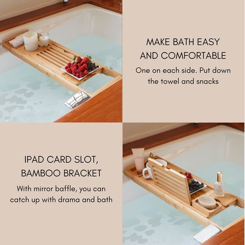 Enlux Premium Bathtub Tray Caddy - Expandable Bath Tray - Unique House Warming Gifts, New Home, Anniversary & Wedding Gifts for Couple, Bridal Shower Gift for Women