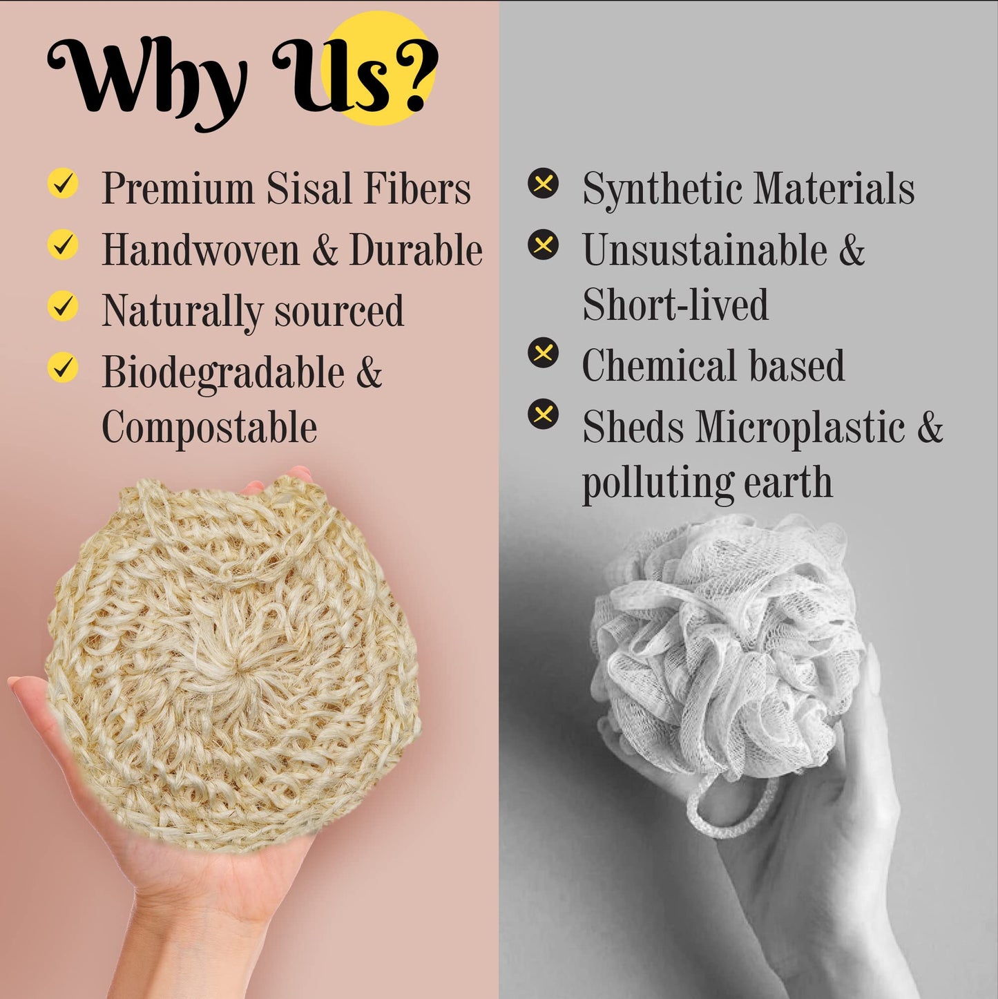 Natural Loofah Body Scrubber – Exfoliating Loofah Sponge, Handwoven Sisal Agave with Soap Pouch, Eco-Friendly Arabic - Turkish Bath Washcloth for Women & Men (2-Pack)