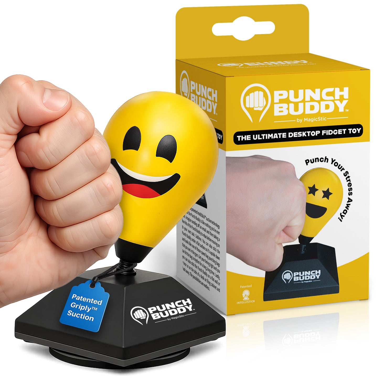 Punch Buddy Desktop Punching Bag – Desk Fidget Toy for Stress Relief & Focus – Mini Suction Cup Punch Ball with Patented Griply™ Technology – Office Stress Reliever for Adults, Teens & Coworkers