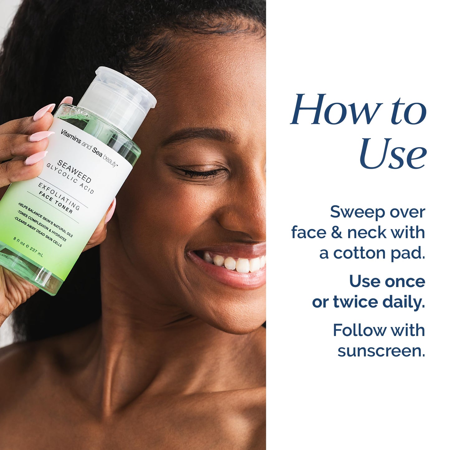 Exfoliating Face Toner with Seaweed & Glycolic Acid – Tones, Hydrates & Clears Dead Skin Cells – Oil Balancing Toner for All Skin Types – Vegan, Paraben-Free, Cruelty-Free – 8 fl oz