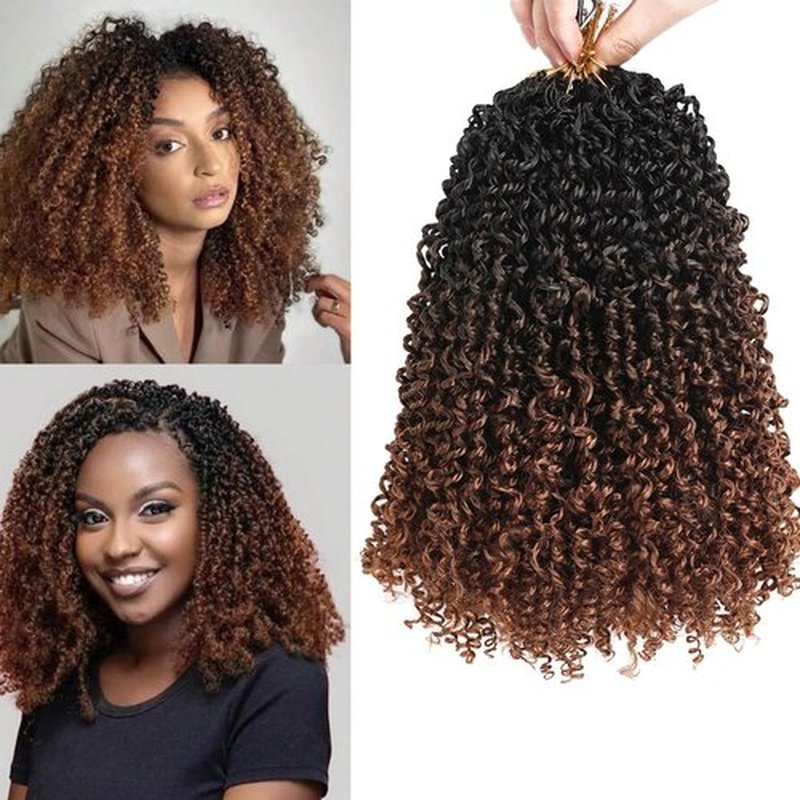 Fovbuty Yanky Twists Crochet Braids Hair Bohemian Ombre Brown Small Passion Twists Hair Senegalese Spring Twist Crochet Hair with Curls Synthetic Marlybob Crochet Braids Hair Extensions 1B/30#-9pack