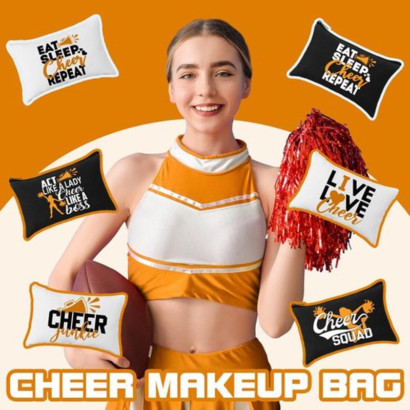 Pinkunn 20 Pcs Cheer Makeup Bags Bulk Cheerleader Gifts for Women Canvas Cheer Cosmetic Pouch Toiletry Zipper Makeup Case Cheerleading Portable Travel Pouch Cheer Team Accessories(Orange)