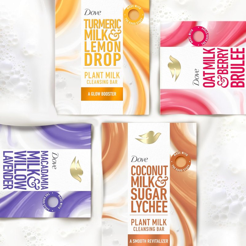 Dove Cleansing Bar Soap - Turmeric Milk & Lemon Drop Glow Booster | 4 Count, Gentle Moisturizing Formula, 5 oz