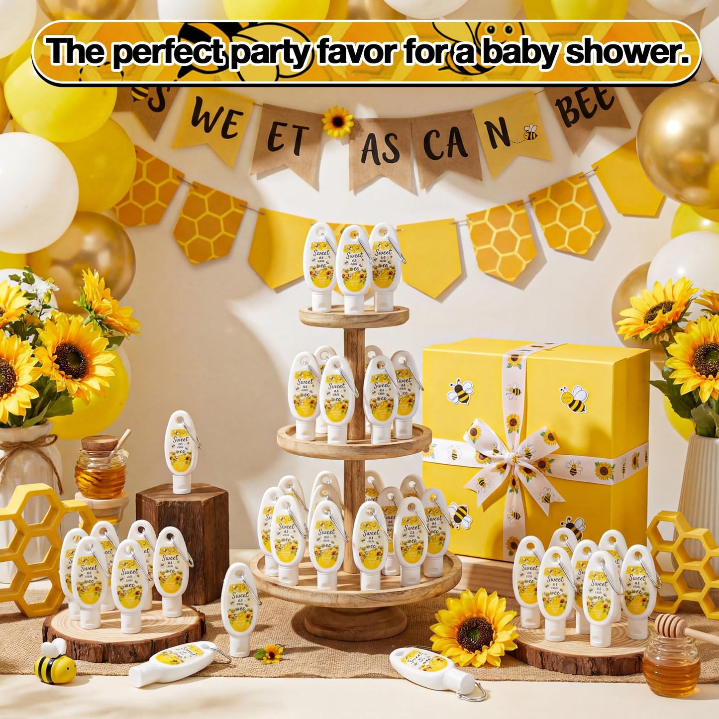 Leelosp 30 Pcs Sweet As Can Bee Baby Shower Sunscreen Favors Spf 30 with Carabiner, 1 Fl oz Travel Size Mini Sunscreen Bulk for Summer Outdoor Baby Shower Guests