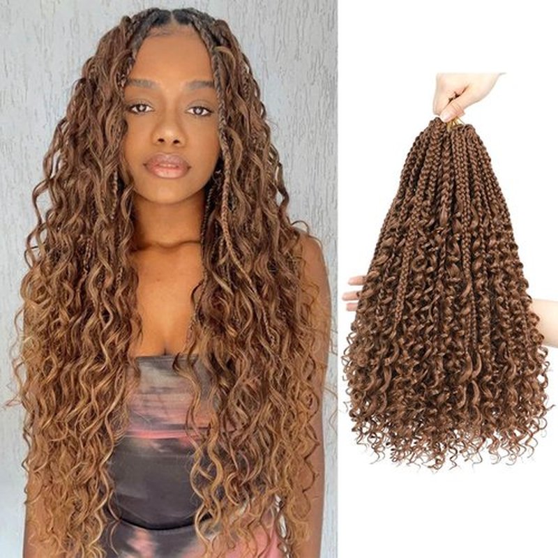 Goddess Box Braids Crochet Hair 14Inch 8Packs Pre Looped Boho Box Braids Braiding Hair Curly Ends Bohomian Crochet Box Braids (30#, 14 inch)