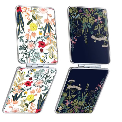 dcdcee Pocket Mirror, Small Travel Mirror with Magnification, Portable Double-Sided Magnifying Cosmetic Mirror for Daily (White + Black Flowers)