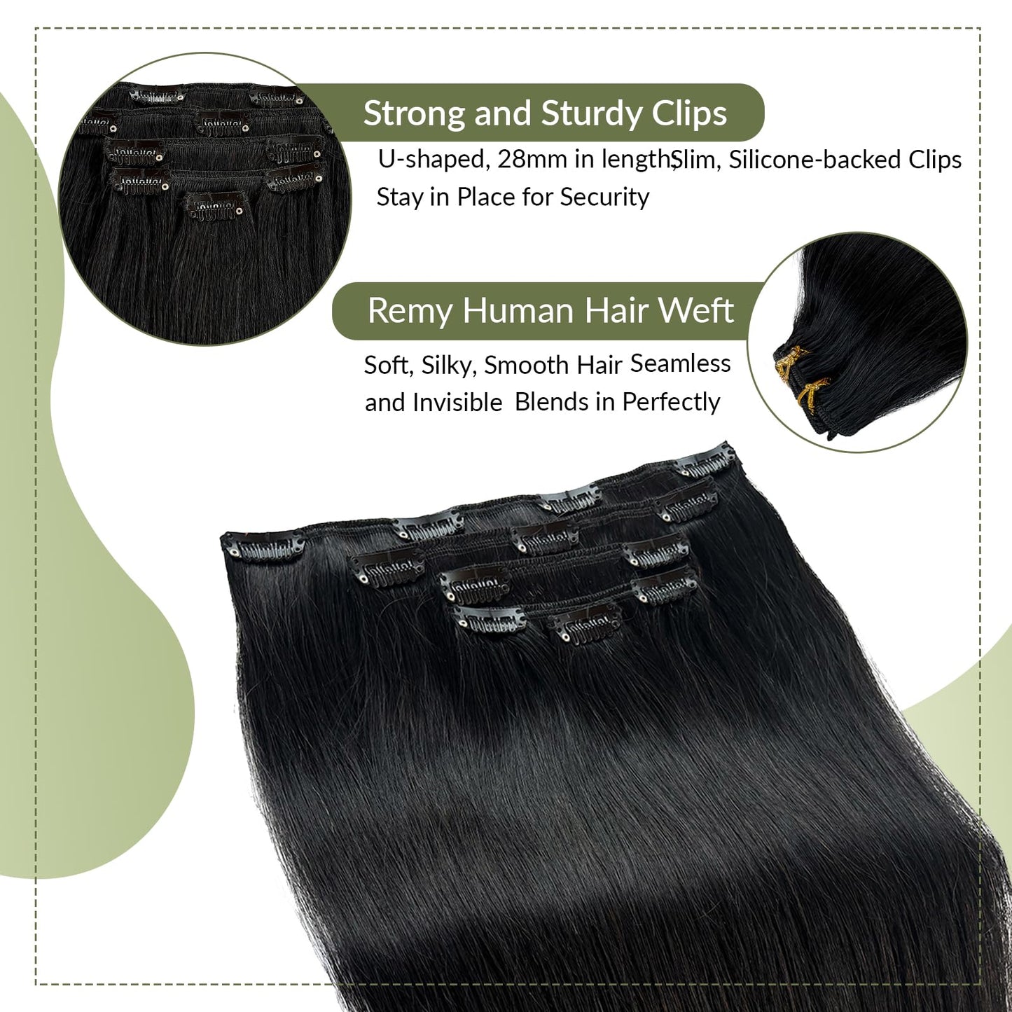 Clip in Hair Extensions Black Real Hair Extensions Clip in Remy Human Hair 5pcs 70g Thick Straight Natural Black Clip ins Human Hair Extensions for Black Women 15 Inch Can be Styled
