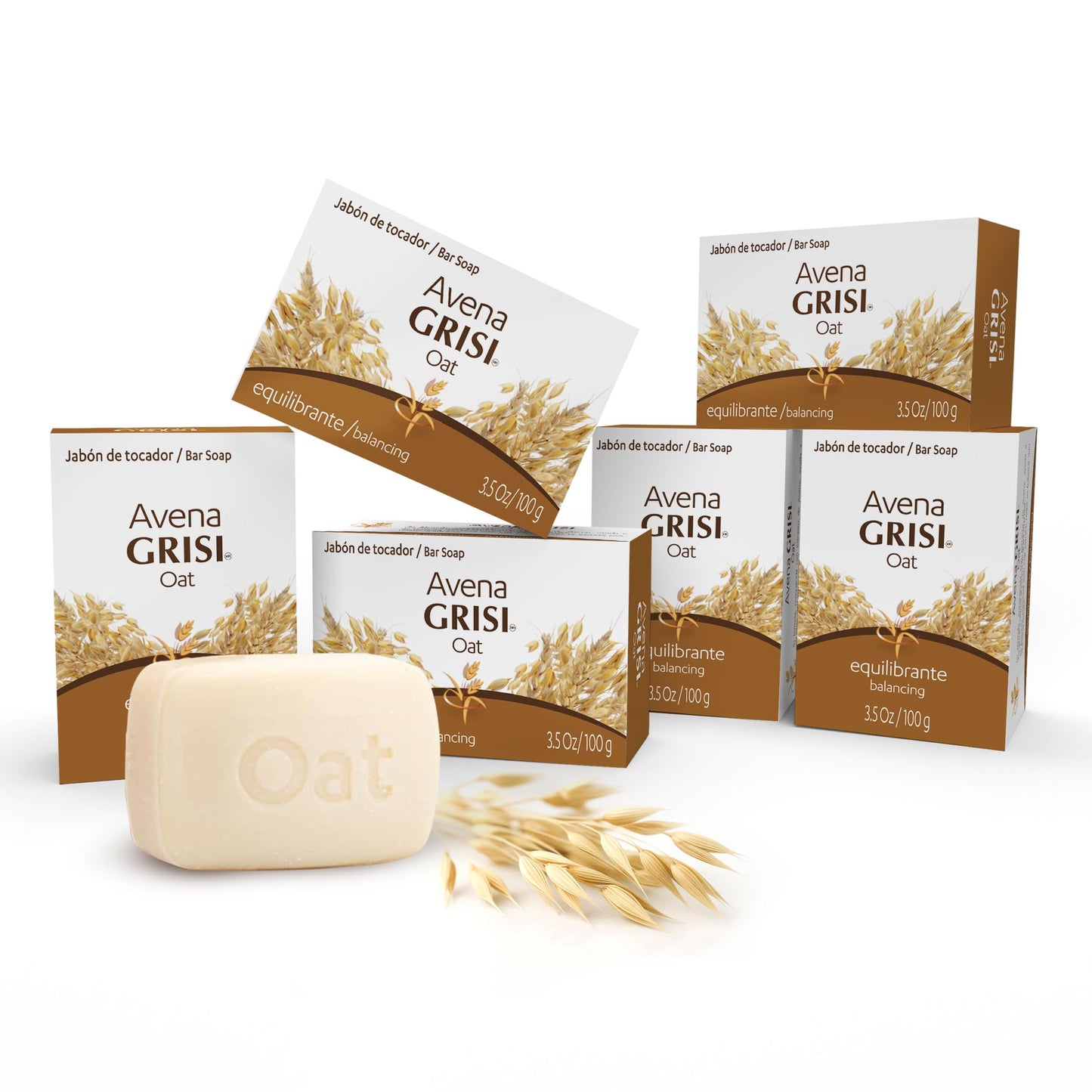 Grisi Oatmeal Bar Soap – Gentle Daily Body &Face Cleanser with Natural Oats – Hydrating, Soothing & Nourishing Soap for All Skin Types – Ideal for the Whole Family – 3.5 oz Bars, 6 - Pack