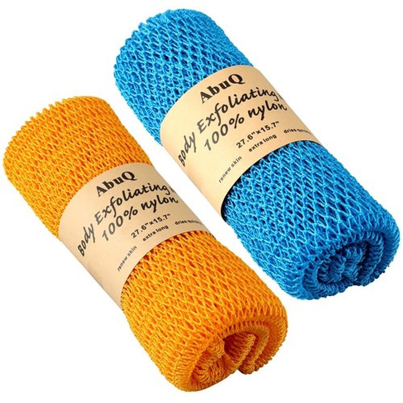 AbuQ 2 Pieces African net Sponge for exfoliating,African exfoliating net, African wash net, African Ghana Sapos scrubbing washcloth rag for Smoother Skin and Daily use,Blue-Blue