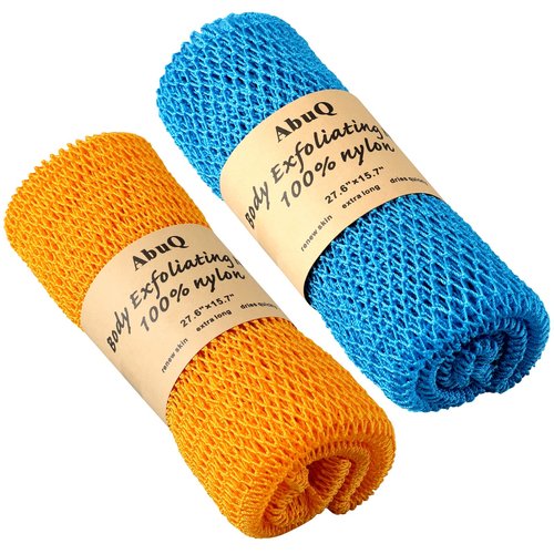 AbuQ 2 Pieces African net Sponge for exfoliating,African exfoliating net, African wash net, African Ghana Sapos scrubbing washcloth rag for Smoother Skin and Daily use;Yellow-Blue