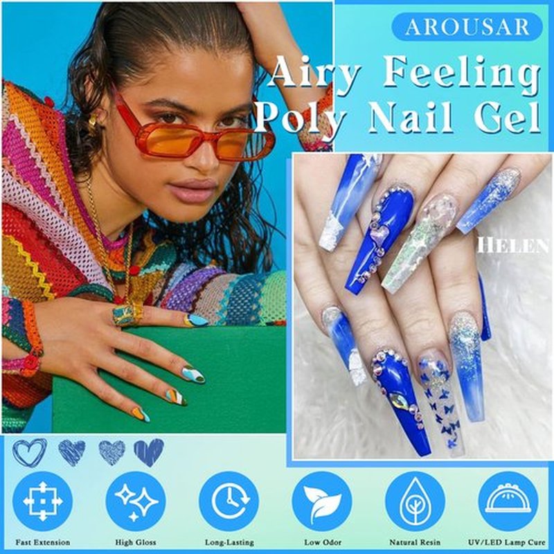 Arousar Poly Nail Gel Set, 8 Colors White Green Blue Nail Extension Gel for Beginners Professional, Builder Nail Gel Mother's Day Spring Summer DIY Design Nail Art Salon at Home