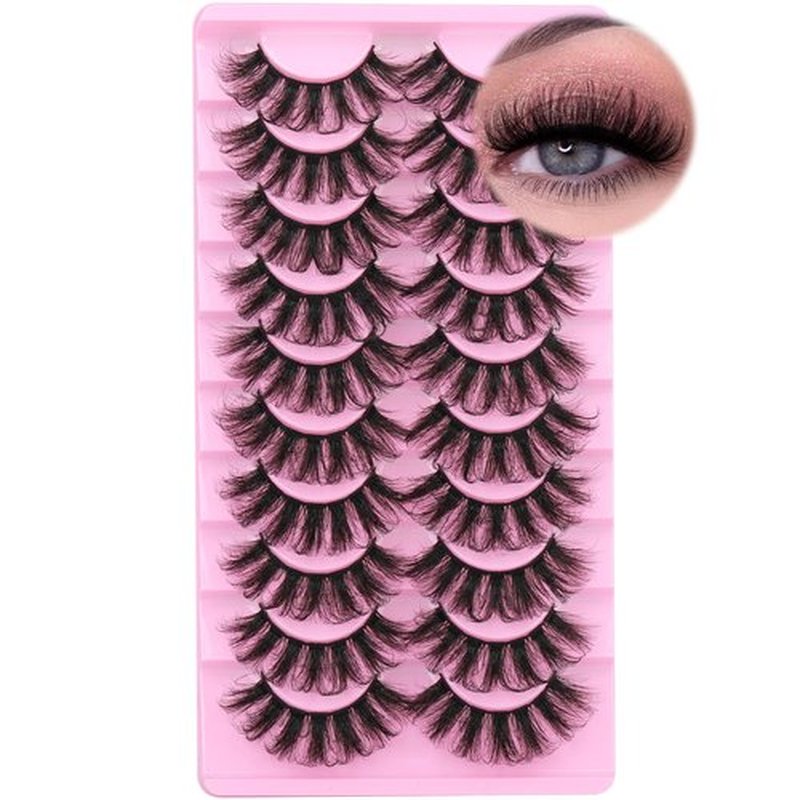 Fluffy Mink Lashes Pack False Eyelashes 6D Volume Wispy Fake Lashes Strip Curly Mink Eyelashes by TNFVLONEINS-10 Pairs