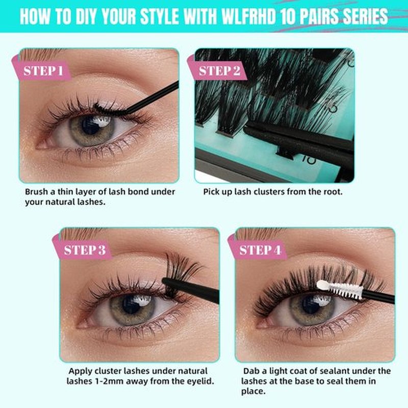 Lash Clusters Kit 320Pcs,60D DIY Individual Lashes Extension Kit,Lash Bond And Seal,Lash Remover For Eyelashes Extensions,Lash Applicator Tool For False Eyelash Cluster Kit At Home(D-Mix10-16mm)