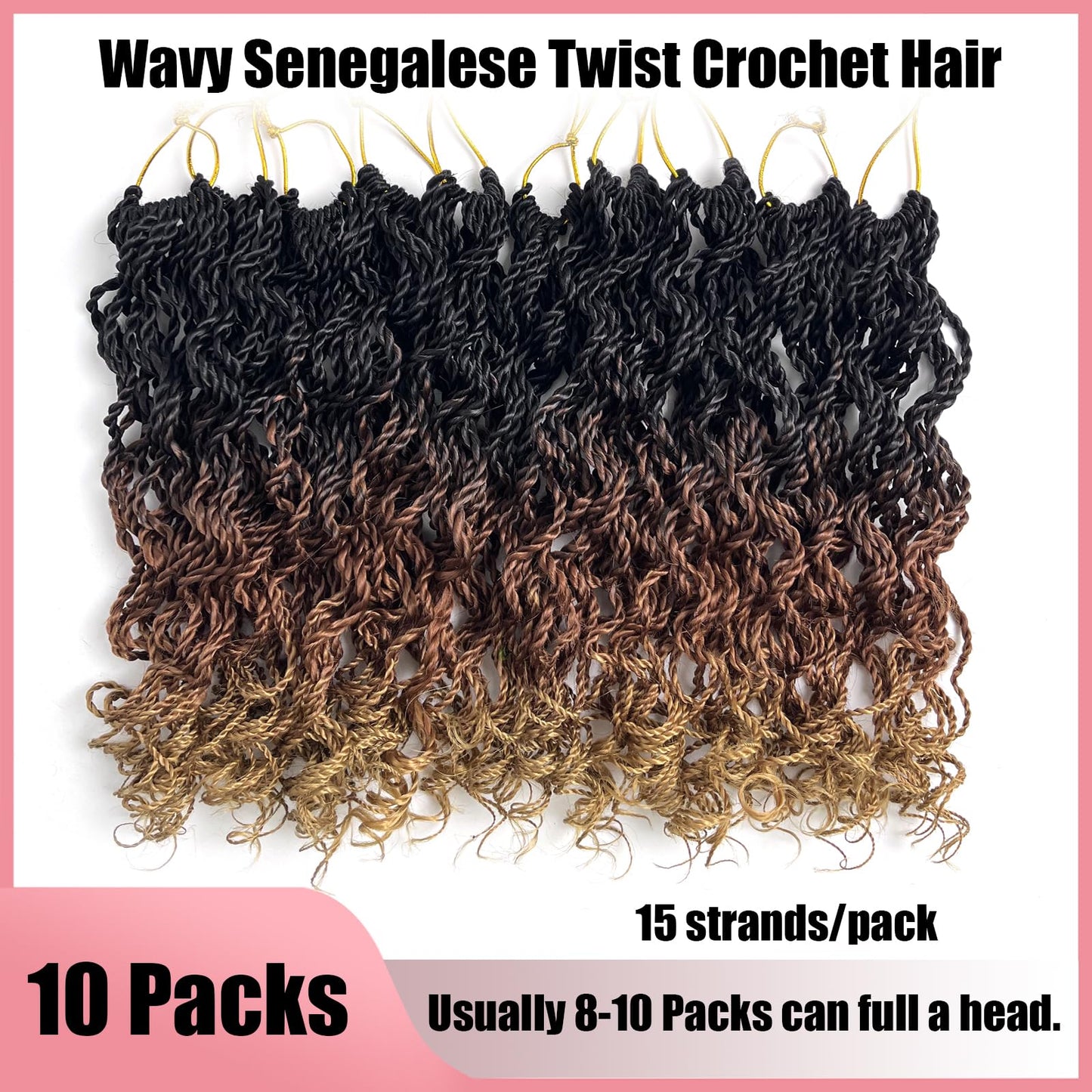 Wavy Senegalese Twist Crochet Hair For Black Women 12 Inch 10 Packs Senegalese Twist Braiding Hair Crochet Twists Pre Looped Twist Crochet Hair Curly Crochet Twist Hair With Curly Ends(1B/30/27)
