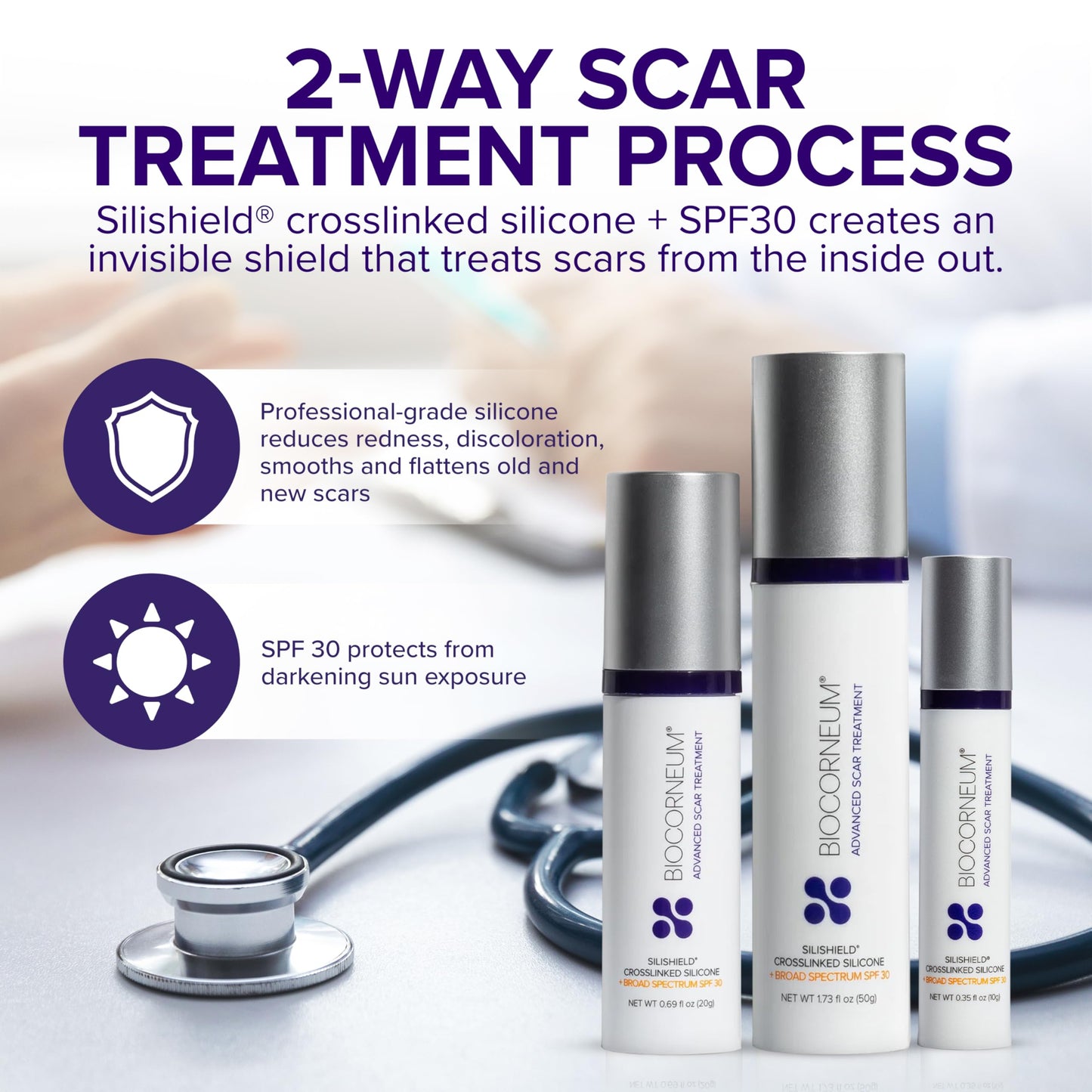 Biocorneum Advanced Scar Treatment – Silicone Scar Gel with SPF 30 & Silishield® 20g – Scar Cream for Surgical Scars, C-Section & Acne – Fast Drying, Water Resistant Scar Removal Gel for Children