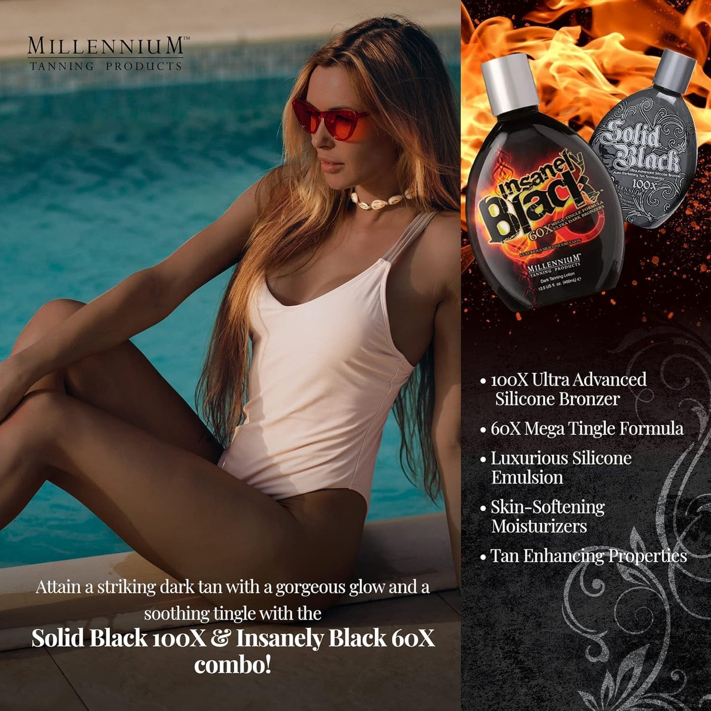 LOT OF(2) Millennium Tanning Products SOLID BLACK & INSANELY BLACK 13.5 oz