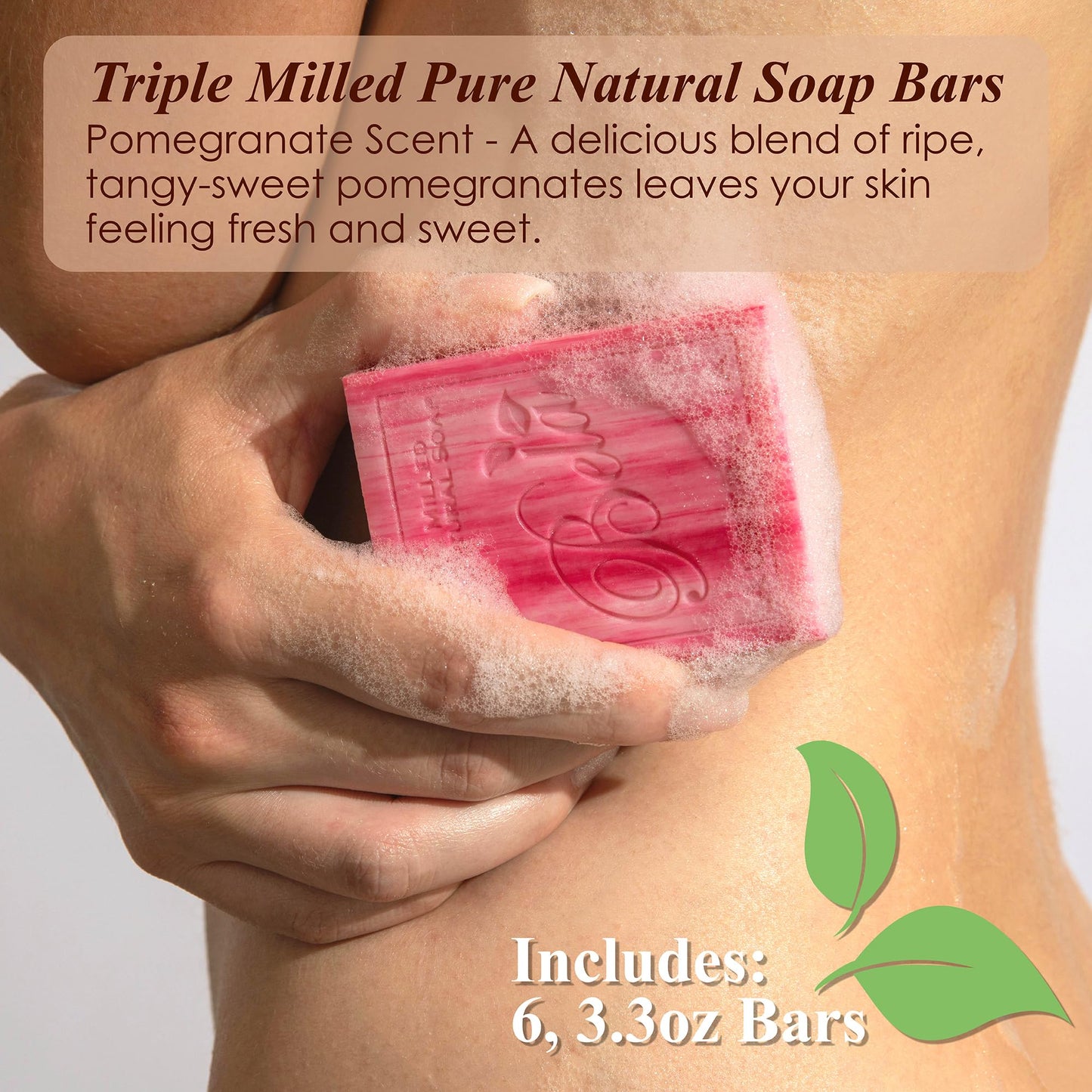 BELA - Triple Milled Pure Natural Soap Bars - Pomegranate, 3.3 oz (Pack of 12) - Organic Shea Butter - Rich Creamy Lather - Triple French Milled - Long Lasting - Made in Australia