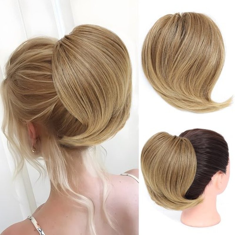 HSLHDI Messy Hair Bun Hair Piece for Women Short Bun Tousled Synthetic Elastic Scrunchies Hairpiece for Women Girls (1-1pcs, 12/24#-Light Brown mix Natural Blonde)…